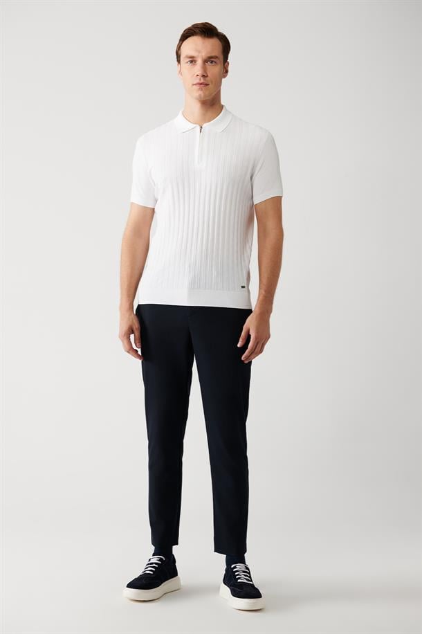 Ekru Polo Yaka Dokulu Rayon Triko T-shirt