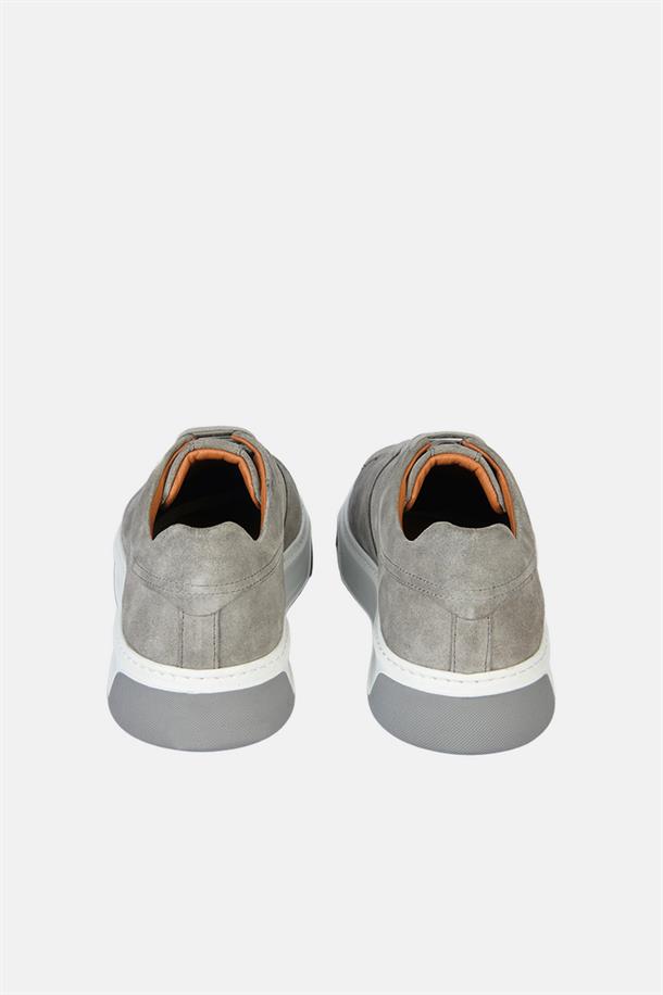 Gri %100 Deri Bağcıklı Esnek Taban Sneaker Ayakkabı