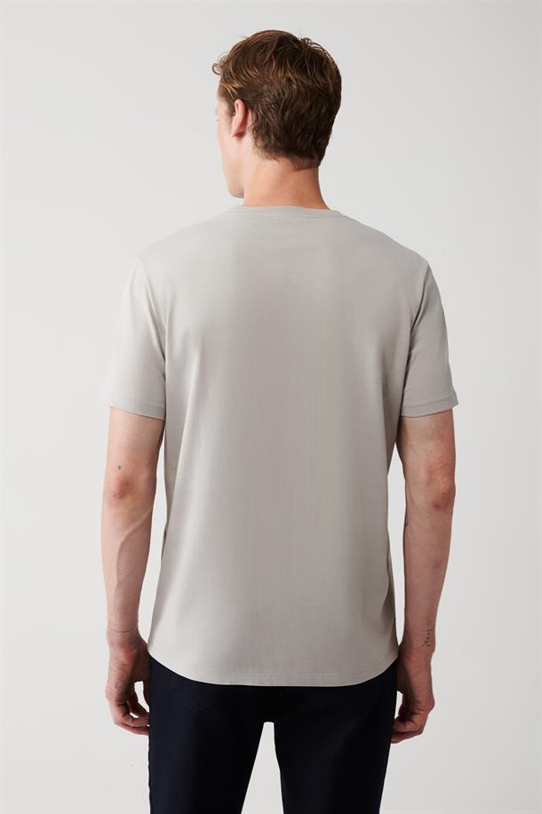 Gri %100 Pamuk Nefes Alan Bisiklet Yaka Slim Fit T-Shirt