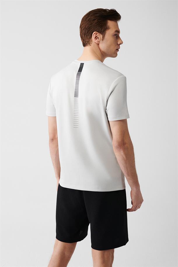 Gri Bisiklet Yaka Sırt ve Göğsü Logo Baskılı T-shirt