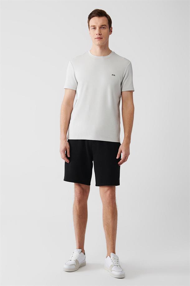 Gri Bisiklet Yaka Sırt ve Göğsü Logo Baskılı T-shirt