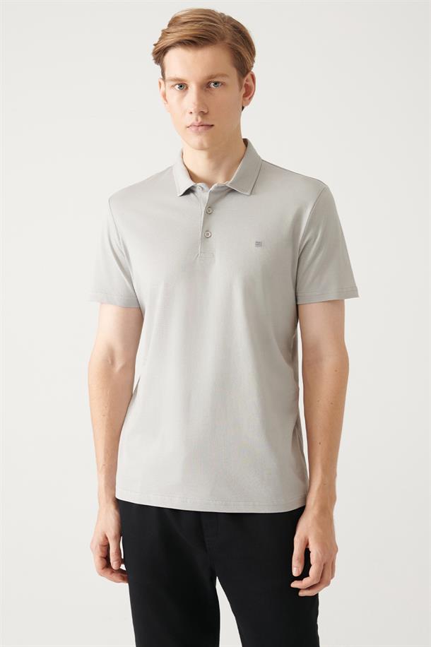 Gri Düğmeli  Polo Yaka T-Shirt