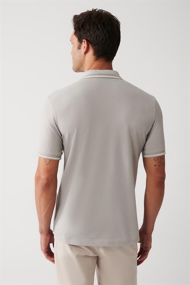 Gri Enine Çizglili Cepli  Polo Yaka T-shirt