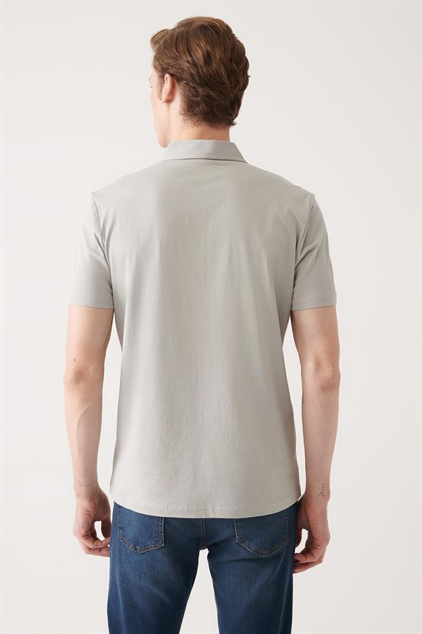 Gri Fermuarlı Polo Yaka T-Shirt