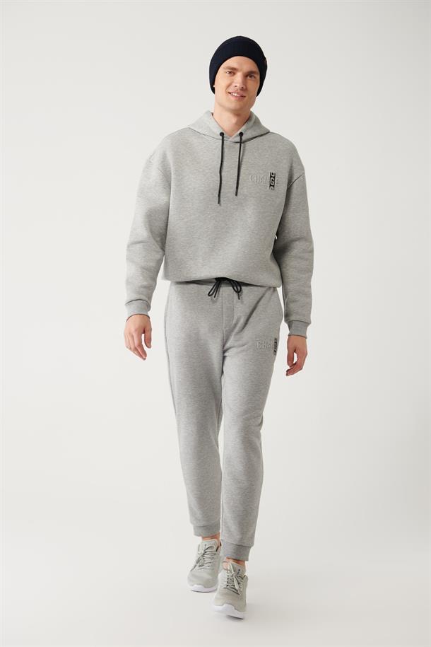 Gri Gofre Baskılı Jogger