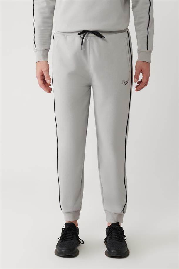 Gri İnterlok Kumaş Biyeli Jogger