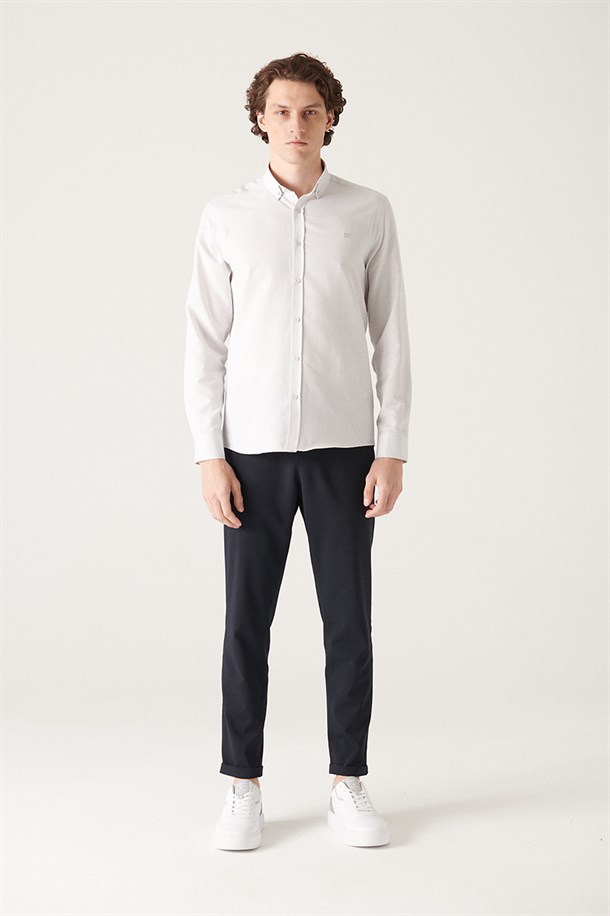 Gri Oxford Düğmeli Yaka Regular Fit Gömlek