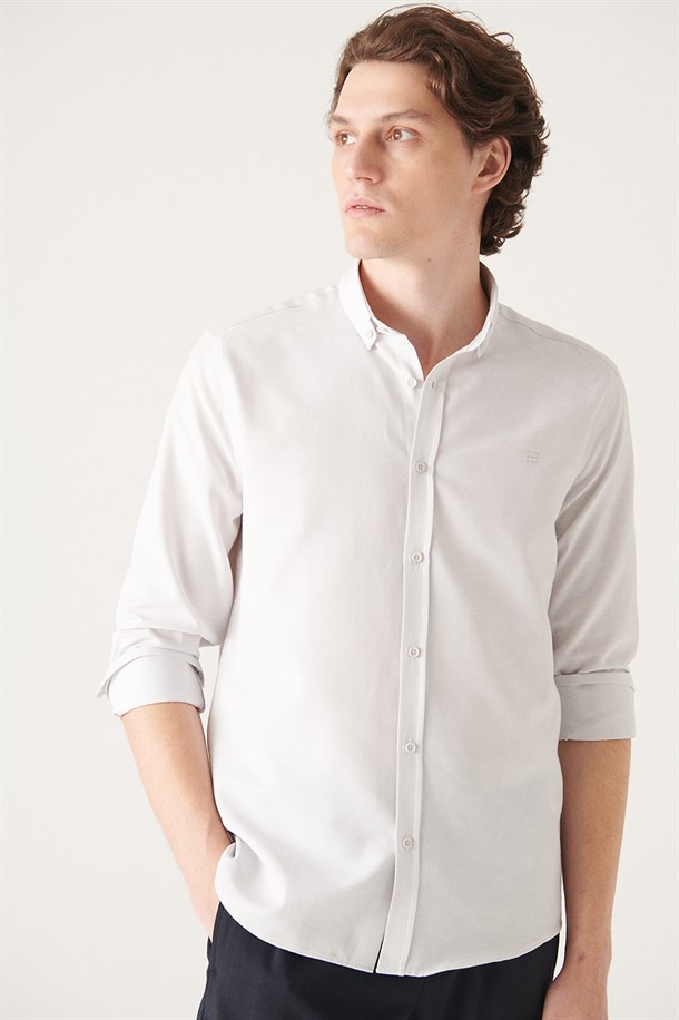 Gri Oxford Düğmeli Yaka Regular Fit Gömlek