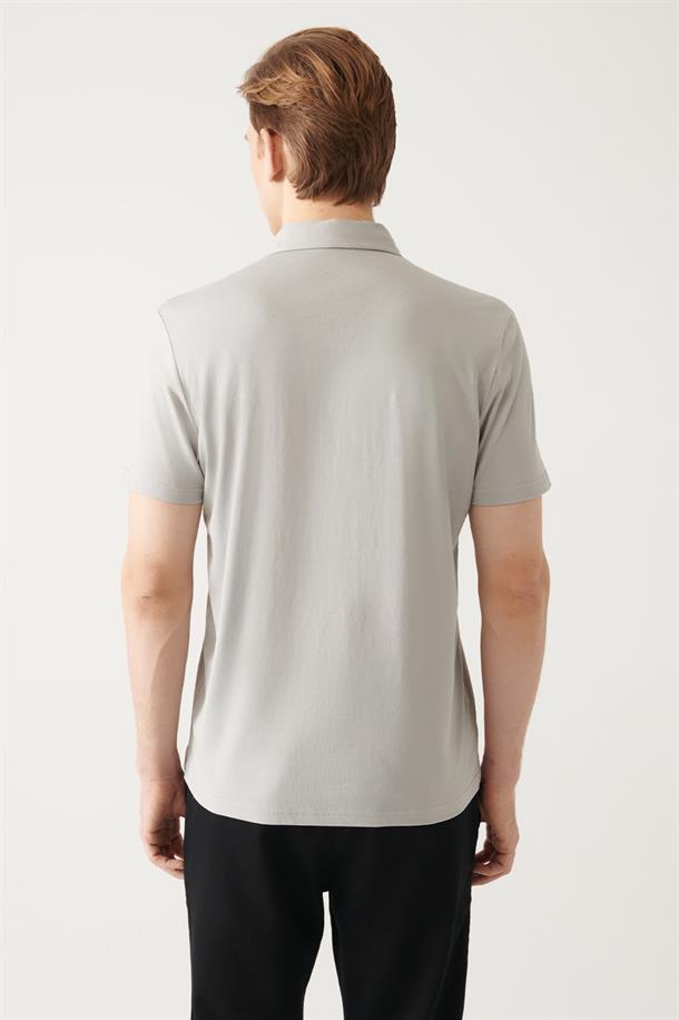Gri Polo Yaka Örme T-Shirt