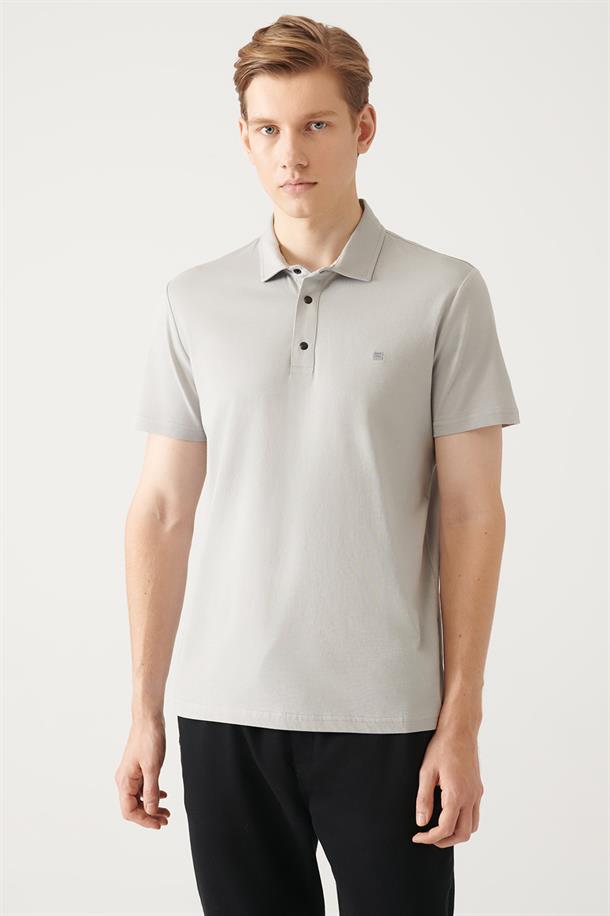 Gri Polo Yaka Örme T-Shirt