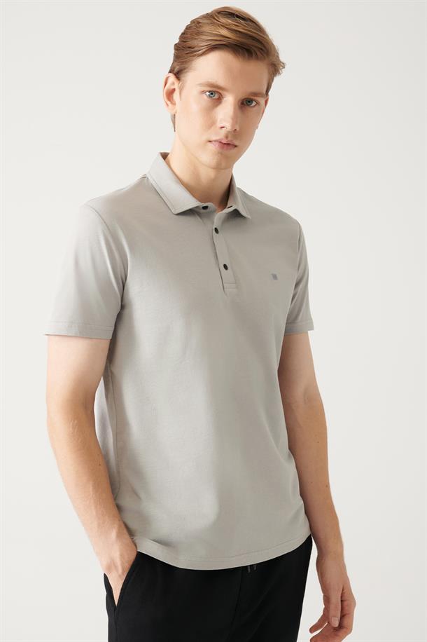 Gri Polo Yaka Örme T-Shirt