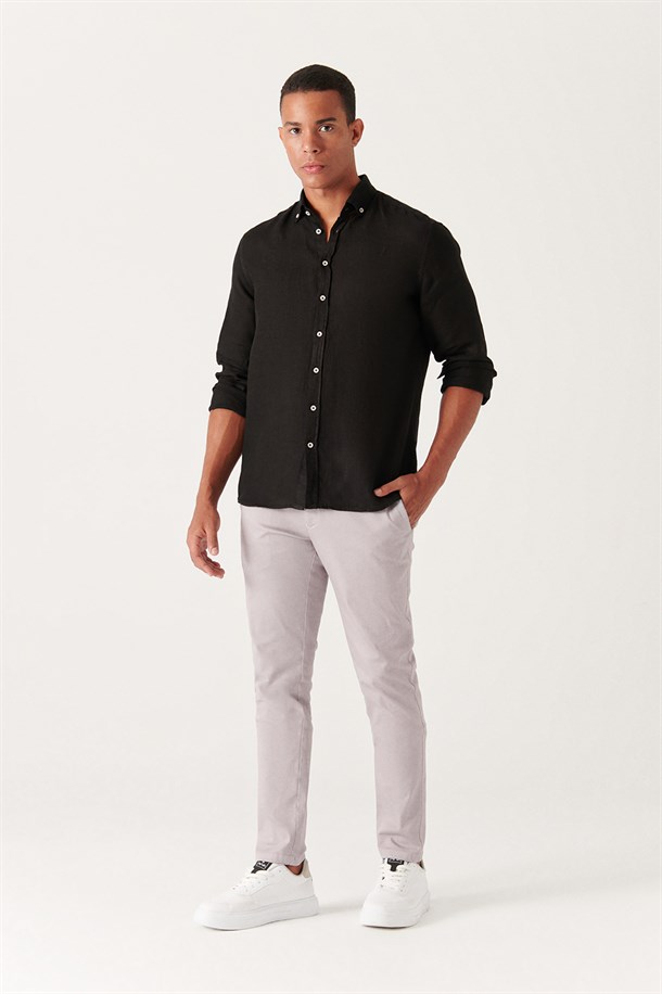 Gri Yandan Cepli Comfort Slim Fit Pantolon