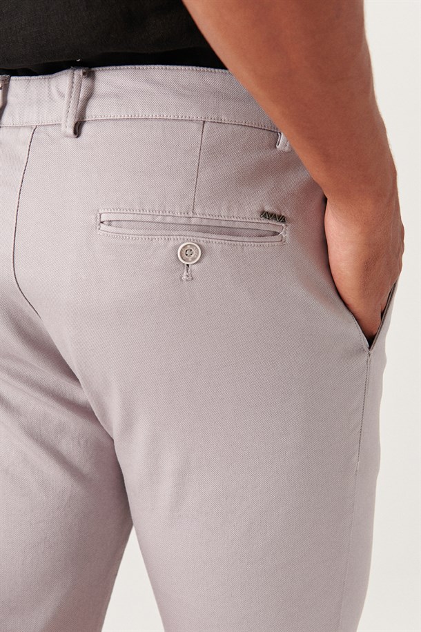 Gri Yandan Cepli Comfort Slim Fit Pantolon