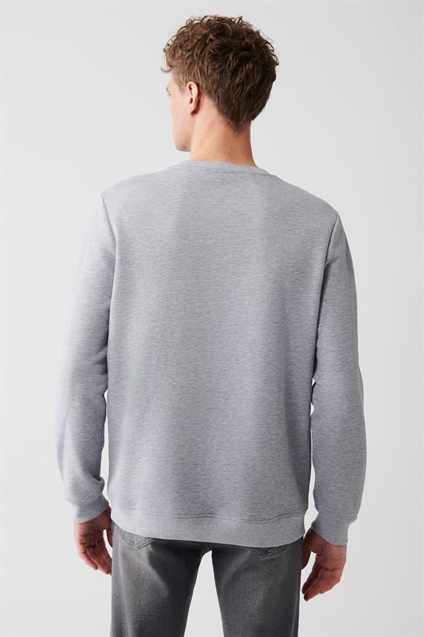 Gri Yanı Şeritli Oversize Bisiklet Yaka Sweatshirt