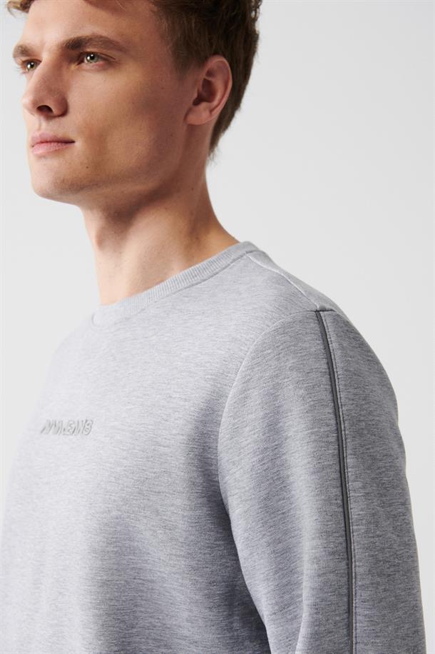 Gri Yanı Şeritli Oversize Bisiklet Yaka Sweatshirt