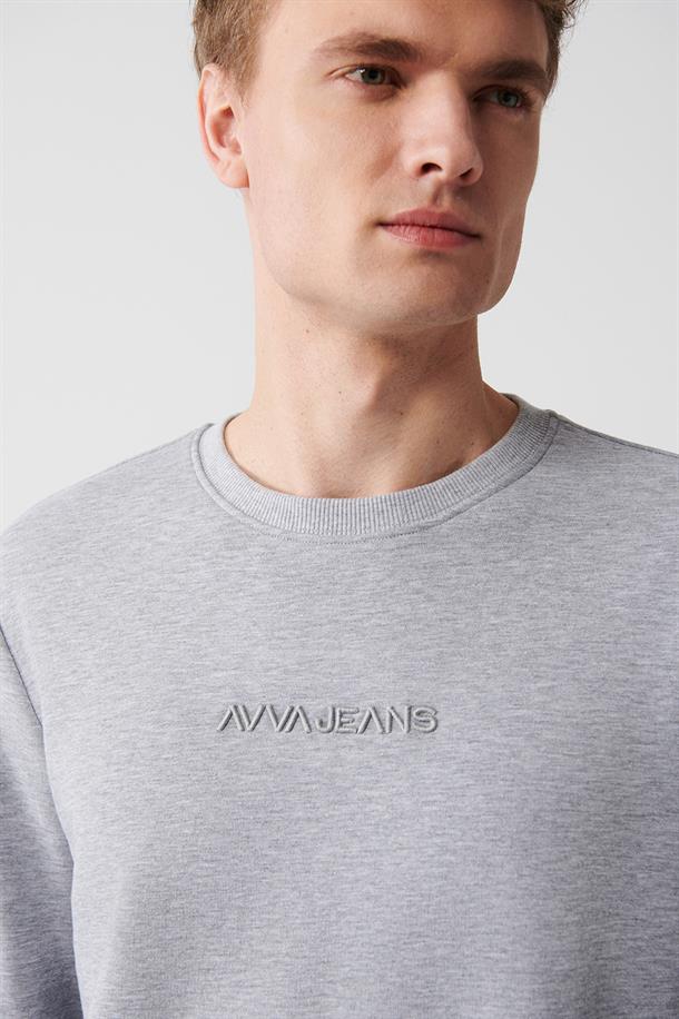 Gri Yanı Şeritli Oversize Bisiklet Yaka Sweatshirt