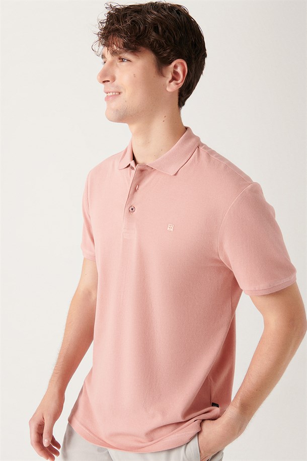 Gül Kurusu Polo Yaka Düz T-Shirt