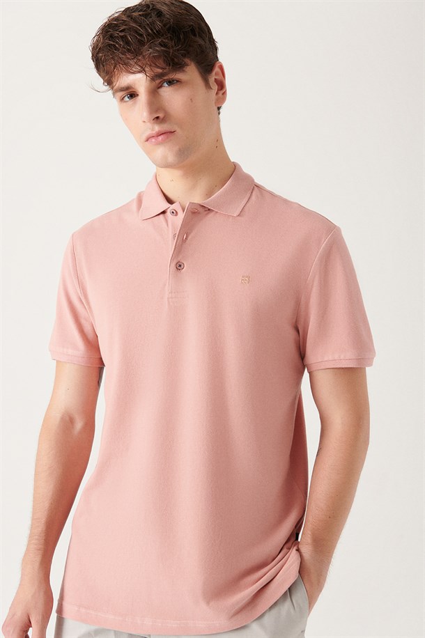 Gül Kurusu Polo Yaka Düz T-Shirt