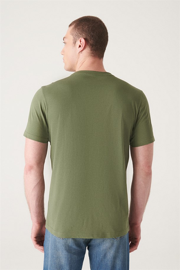 Haki Bisiklet Yaka Düz T-Shirt