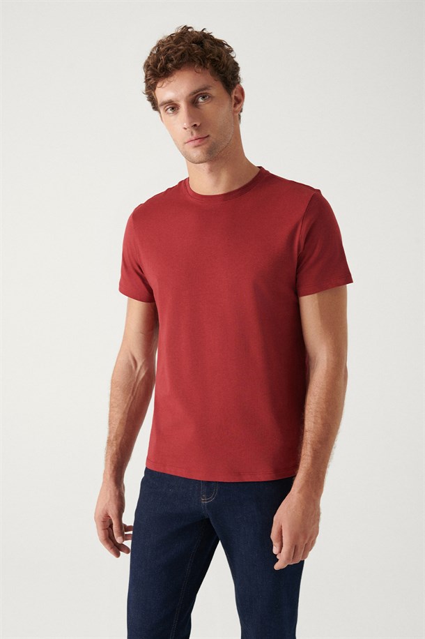 Haki-Bordo-Lacivert 3'lü Bisiklet Yaka Düz T-Shirt