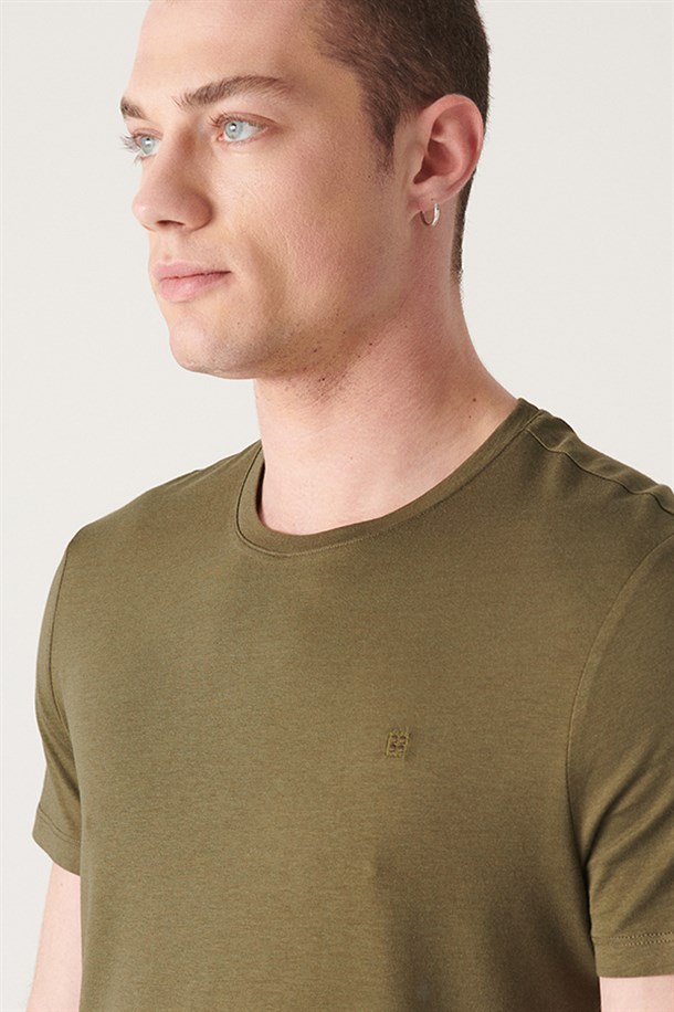 Haki Ultrasoft Bisiklet Yaka Düz Modal T-Shirt