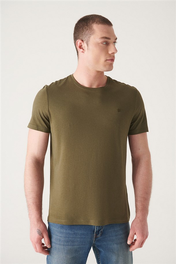 Haki Ultrasoft Bisiklet Yaka Düz Modal T-Shirt
