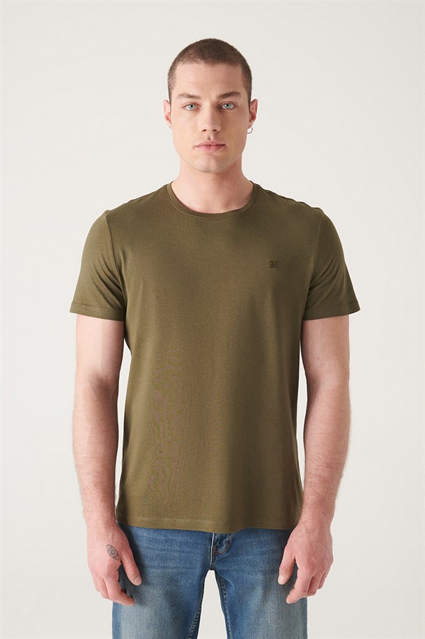 Haki Ultrasoft Bisiklet Yaka Düz Modal T-Shirt