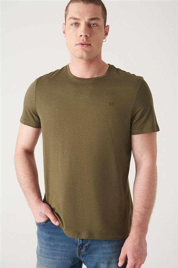 Haki Ultrasoft Bisiklet Yaka Düz Regular Fit Modal T-Shirt