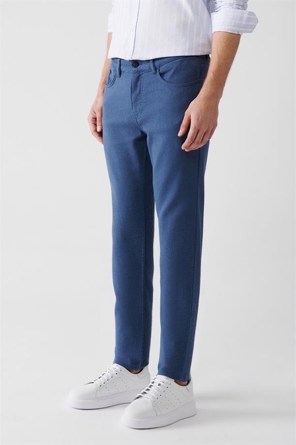 İndigo Armürlü 5 Cep Pantolon