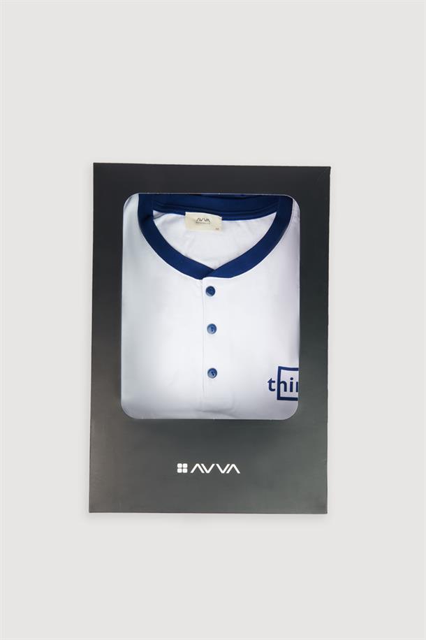 İndigo Düğmeli Bomber Yaka %100 Pamuk Kısa Kollu Şortlu Pijama Takımı
