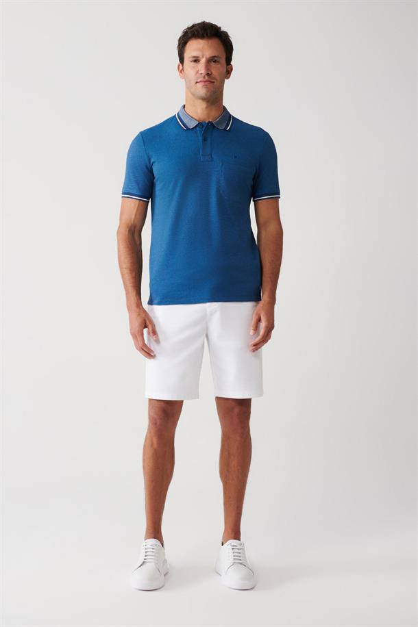 İndigo Enine Çizglili Cepli  Polo Yaka T-shirt