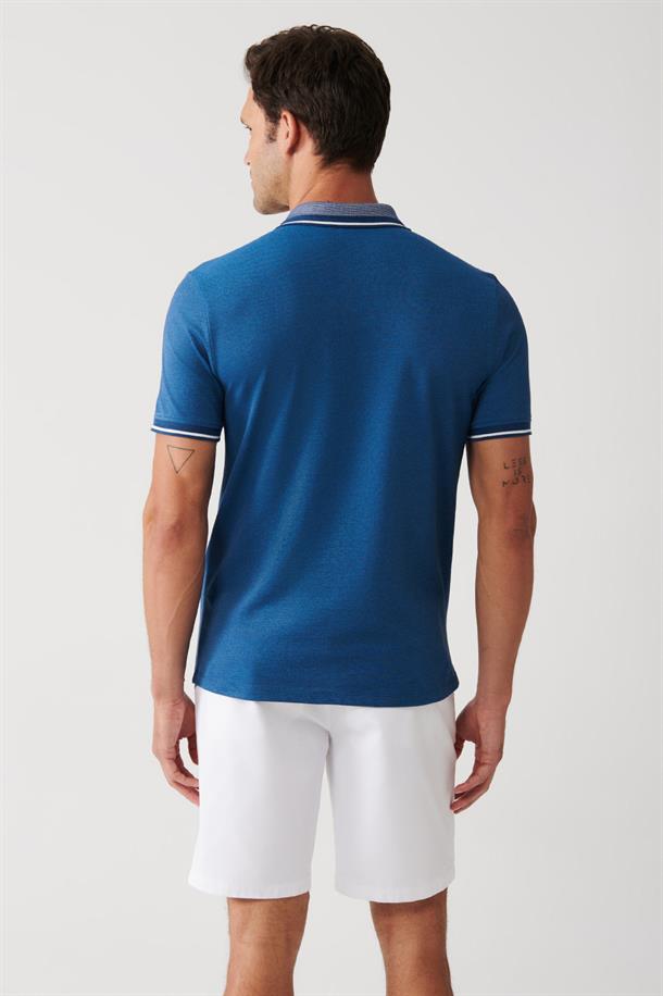 İndigo Enine Çizglili Cepli  Polo Yaka T-shirt