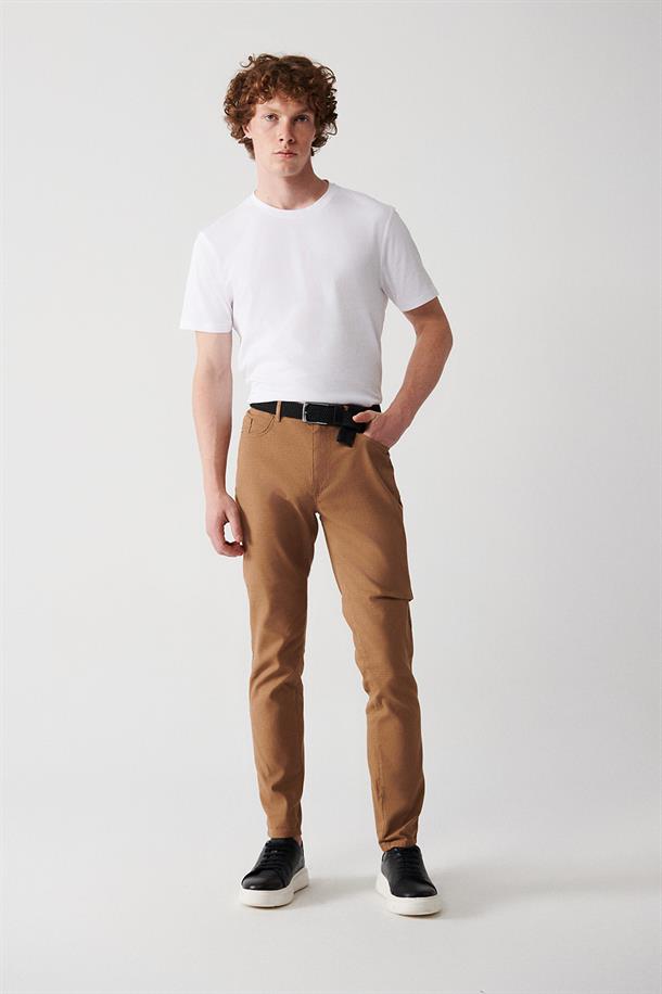 Kamel Armürlü Esnek 5 Cepli Slim Fit Dar Kesim Kanvas Pantolon
