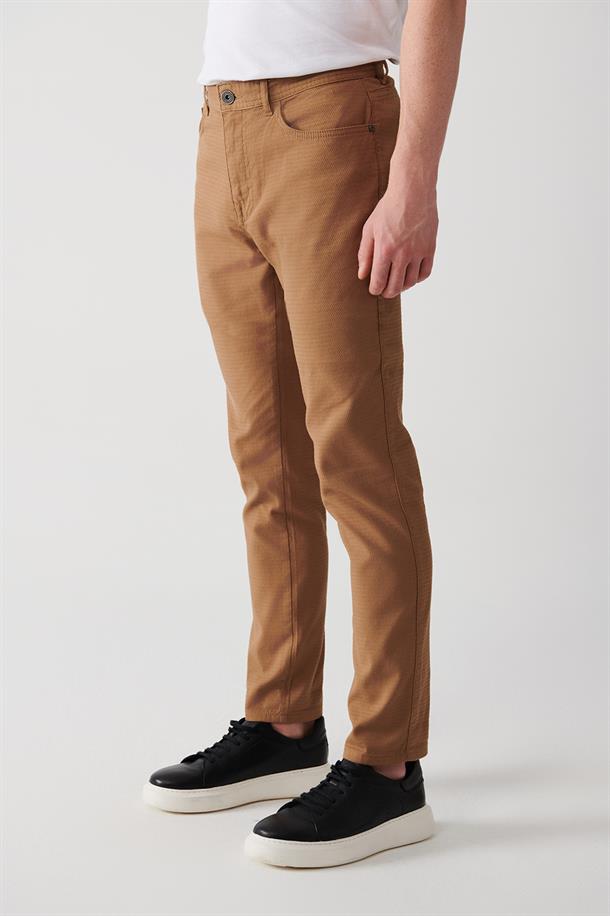 Kamel Armürlü Esnek 5 Cepli Slim Fit Dar Kesim Kanvas Pantolon