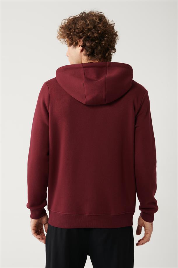 Koyu Bordo Kapüşonlu Yaka İçi Polarlı 3 İplik Fermuarlı Regular Fit Standart Kesim Unisex Sweatshirt