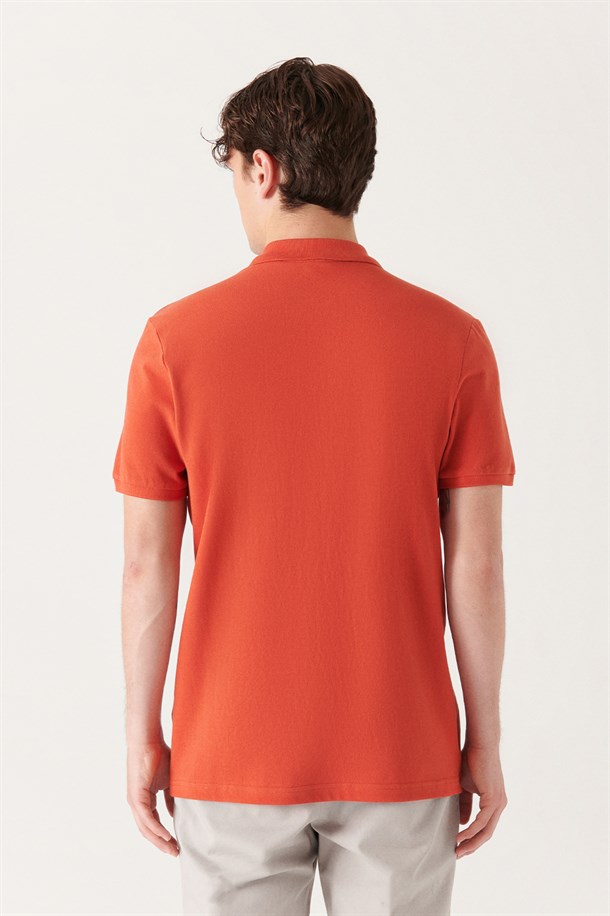 Koyu Turuncu Polo Yaka Düz T-Shirt