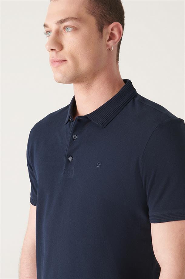 Lacivert %100 Pamuk Regular Fit 3 Düğmeli Polo Yaka T-Shirt