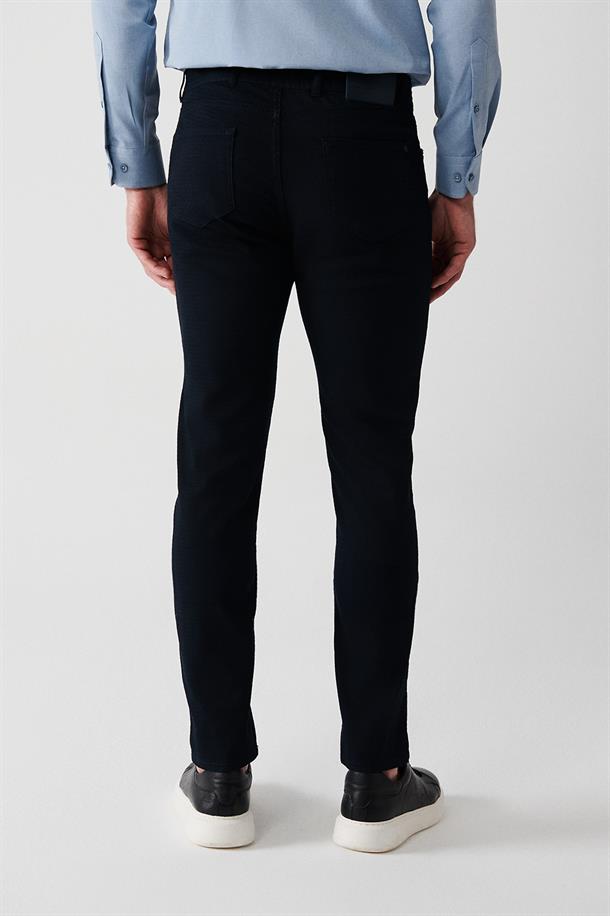 Lacivert Armürlü Likralı 5 Cepli Slim Fit Kanvas Pantolon
