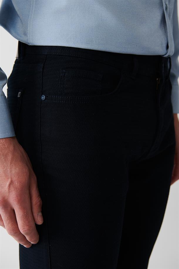 Lacivert Armürlü Likralı 5 Cepli Slim Fit Kanvas Pantolon