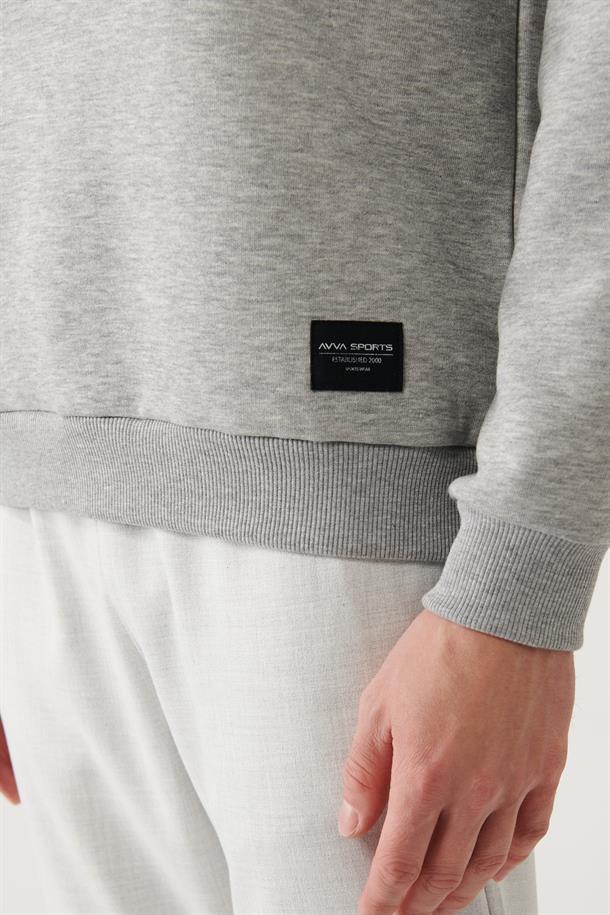 Lacivert-Bayaz-Gri Bisiklet Yaka Parçalı Sweatshirt