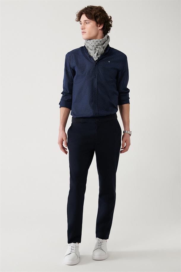 Lacivert Beli Ekstra Esnek Lastikli Slim Fit Örme Chino Pantolon
