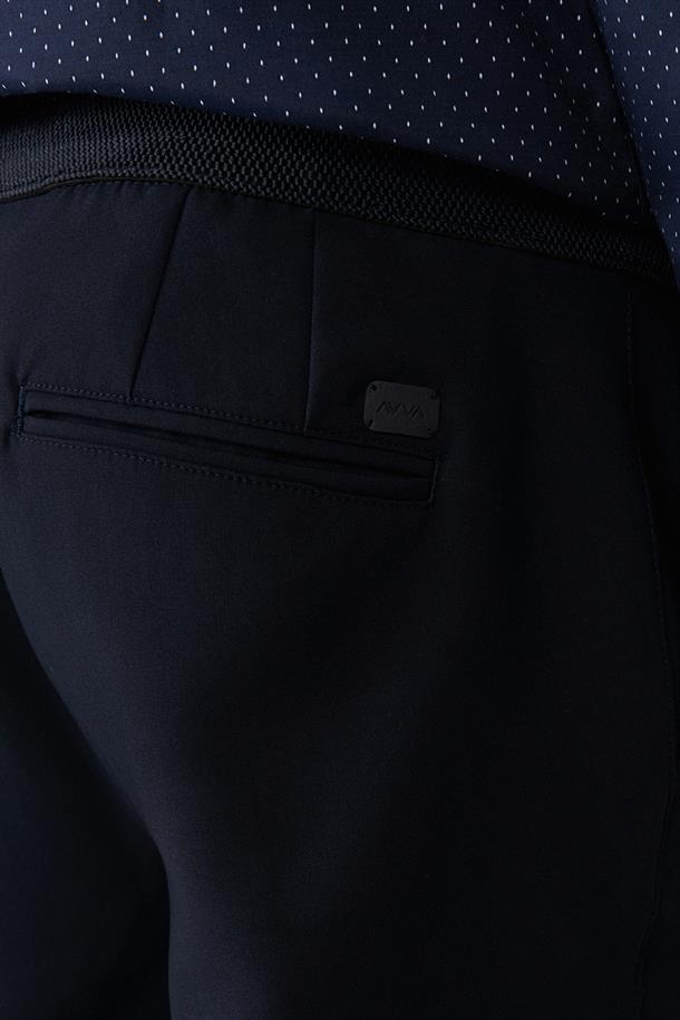 Lacivert Beli Ekstra Esnek Lastikli Slim Fit Örme Chino Pantolon