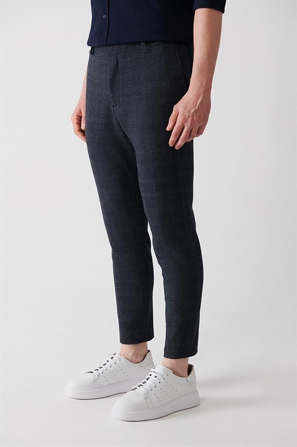 Lacivert Beli Lastikli Yandan Cepli Pantolon