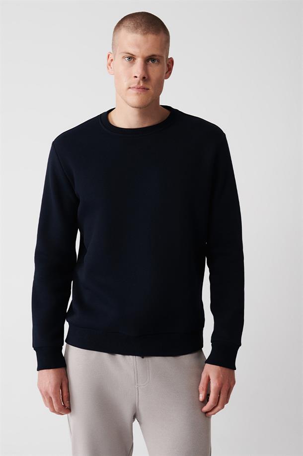Lacivert Bisiklet Yaka İçi Polarlı 3 İplik Pamuklu Unisex Sweatshirt