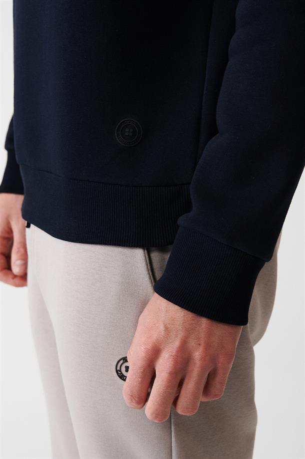 Lacivert Bisiklet Yaka İçi Polarlı 3 İplik Pamuklu Unisex Sweatshirt