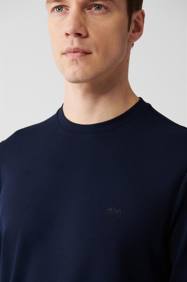 Lacivert Bisiklet Yaka Sweatshirt