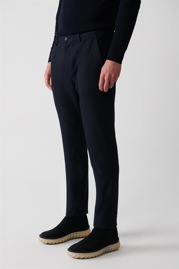 Lacivert Çizgili Flanel Chino Pantolon