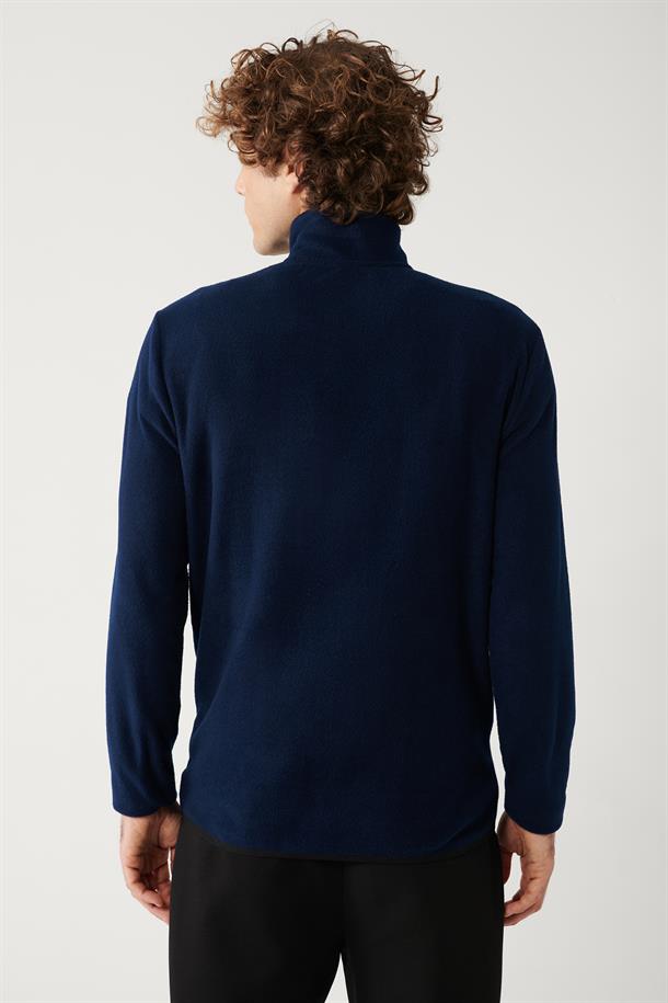 Lacivert Dik Yaka Soğuğa Dayanıklı Yarım Fermuarlı Regular Fit Standart Kesim Polar Sweatshirt