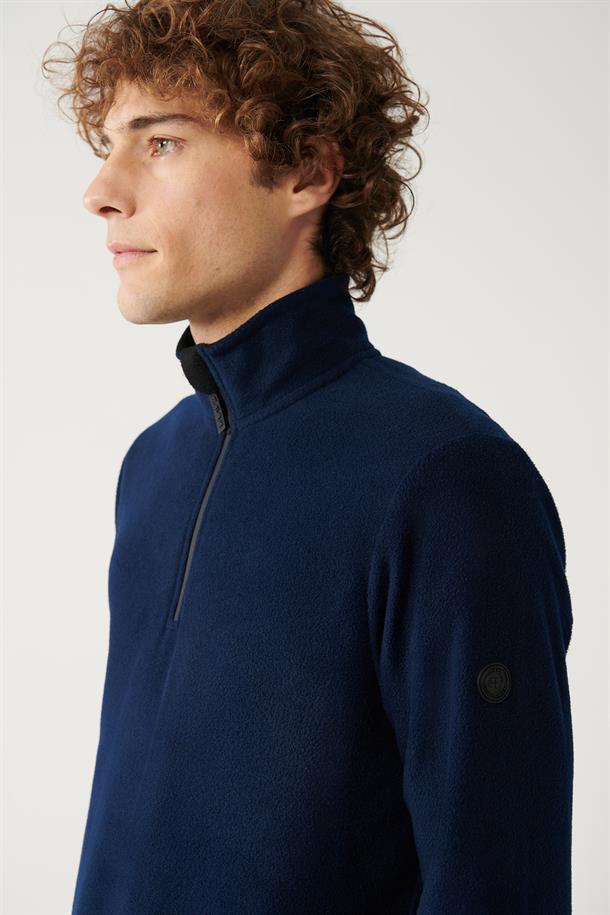 Lacivert Dik Yaka Soğuğa Dayanıklı Yarım Fermuarlı Regular Fit Standart Kesim Polar Sweatshirt
