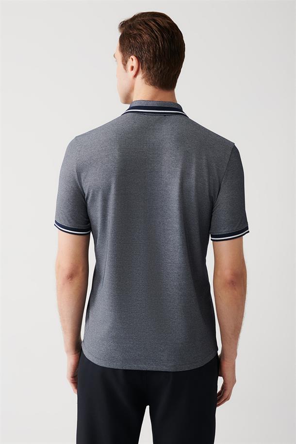 Lacivert Enine Çizglili Cepli  Polo Yaka T-shirt